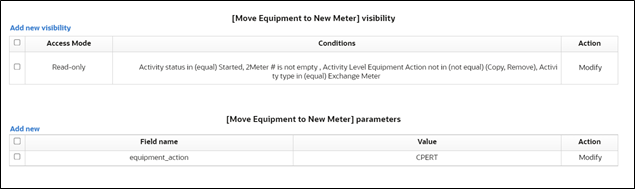 Move Eqipment to New Meter visibility window. The condition for field visibility here is Activity type in equal. Move Eqipment to New Meter visibility window. The condition for field visibility here is Activity type in equal.