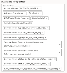 Available Properties section showing several Activity tags. Available Properties section showing several Activity tags.