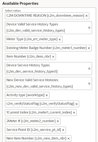 Available properties section with several properties tags. Available properties section with several properties tags.