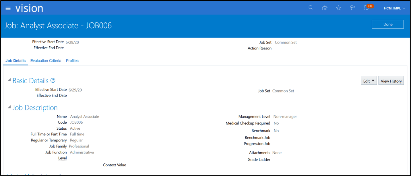 Job edit view. The Edit button is the second element from right to left within the Basic Details section that is shown when the Job Deitals tab is selected. Job edit view. The Edit button is the second element from right to left within the Basic Details section that is shown when the Job Deitals tab is selected.