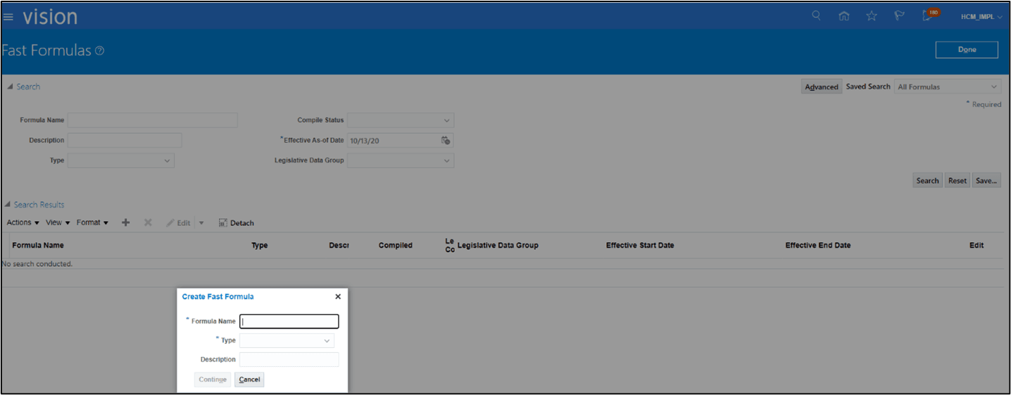 Fast Formula page showing the Create Fast Formula pop-up window where the mentioned fields are to be populated. Fast Formula page showing the Create Fast Formula pop-up window where the mentioned fields are to be populated.