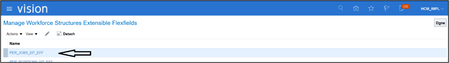Manage Workforce Structures Extensible Flexfields page where PER_JOBS_EINT_EFF option is being selected. Manage Workforce Structures Extensible Flexfields page where PER_JOBS_EINT_EFF option is being selected.