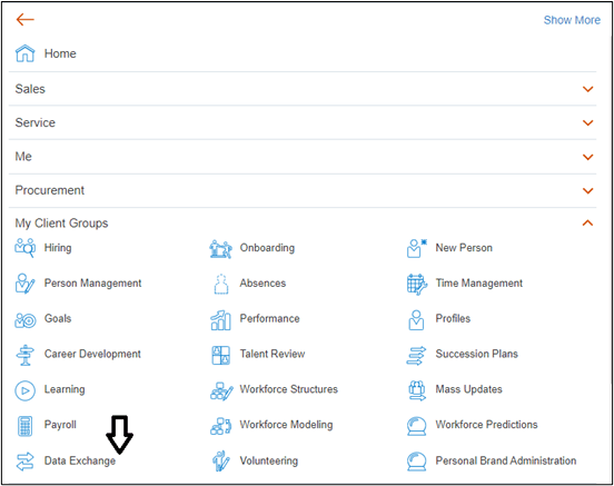 Home page showing the My Client Groups section where Data Exchange option is to be found. Home page showing the My Client Groups section where Data Exchange option is to be found.
