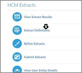 HCM Extracts list where Extract Definitions option is to be found.