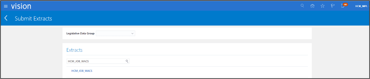 Submit Extracts page. The job extract search field is located immeadiatly under the Extracts heading. Submit Extracts page. The job extract search field is located immeadiatly under the Extracts heading.