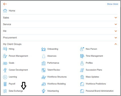 Home page showing the My Client Groups section where Data Exchange option is to be found. Home page showing the My Client Groups section where Data Exchange option is to be found.