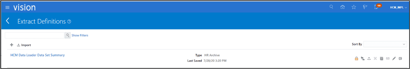 Extract Definitions page where the extract file is to be uploaded. Extract Definitions page where the extract file is to be uploaded.