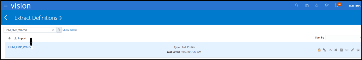 Extract Definitions page showing the name and type of the extract. Extract Definitions page showing the name and type of the extract.