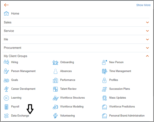 Home page showing the My Client Groups section where Data Exchange option is to be found. Home page showing the My Client Groups section where Data Exchange option is to be found.