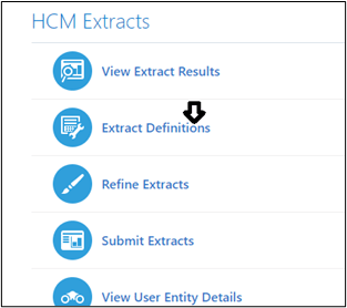 HCM Extracts section under which the Extract Definitions options is to be found.
