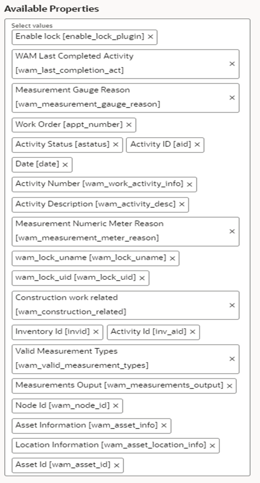 Available Properties section where the set of properties appear. Available Properties section where the set of properties appear.