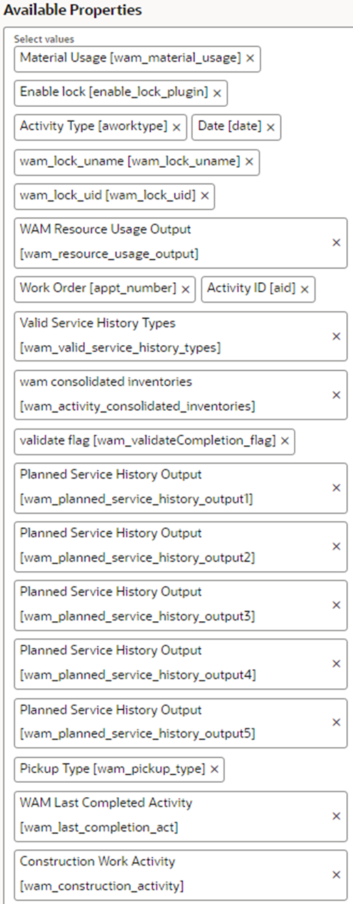 Available Properties section where the set of properties appear. Available Properties section where the set of properties appear.