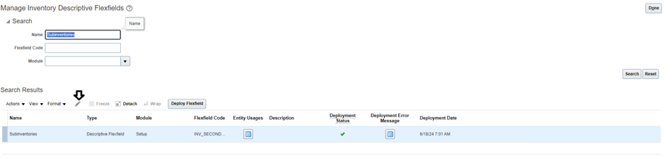 Shows searching for “Subinventories”. Shows searching for “Subinventories”.