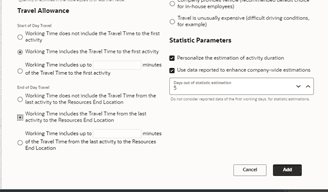 Add Resource Type window where the user is to provide information about the resource.The sections shown on this screenshot are: Travel Allowance, and Static Parameters.