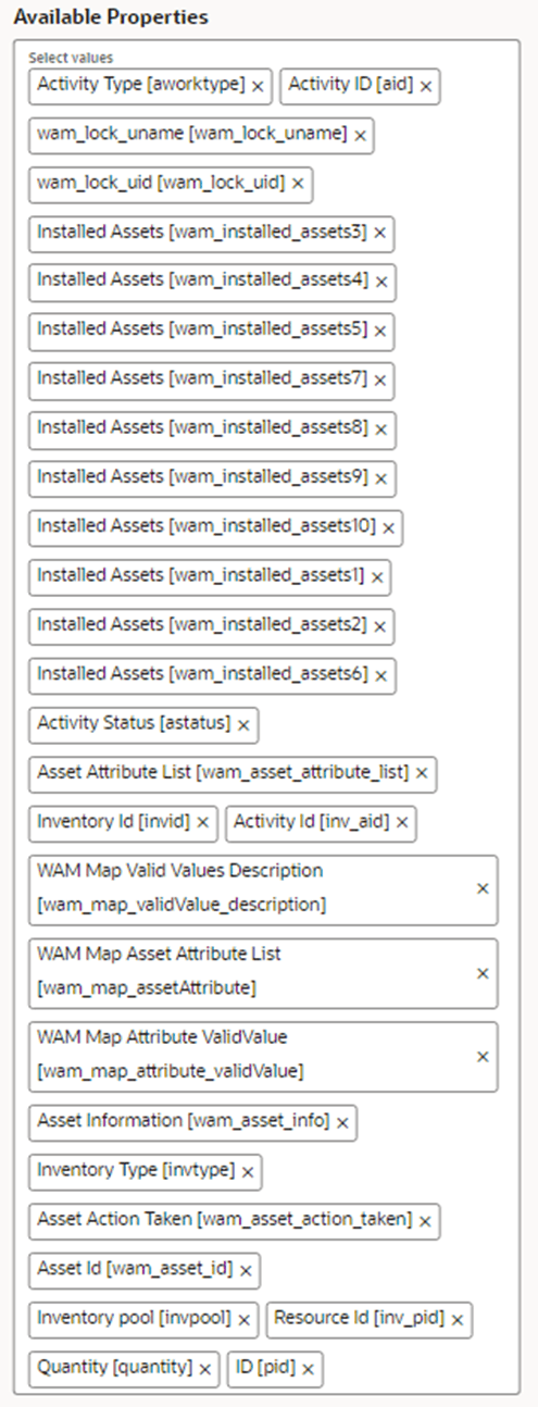 Available Properties section where the set of properties appear. Available Properties section where the set of properties appear.