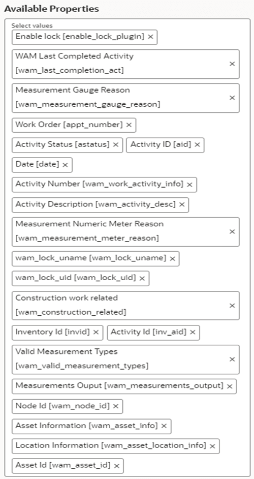 Available Properties section where the set of properties appear. Available Properties section where the set of properties appear.