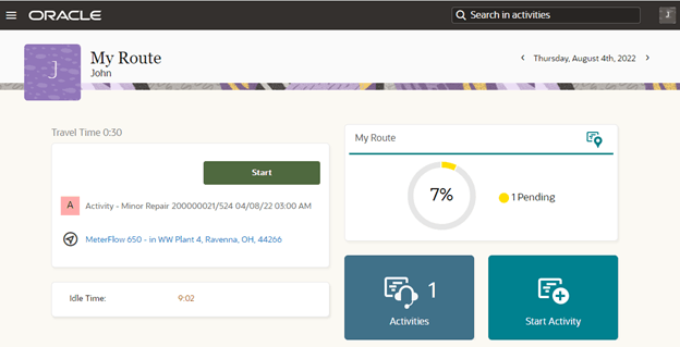 Mobility page showing the pending activities. The start button is located on the left column of the interface. Mobility page showing the pending activities. The start button is located on the left column of the interface.