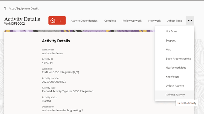 Shows the Refresh Activity option.