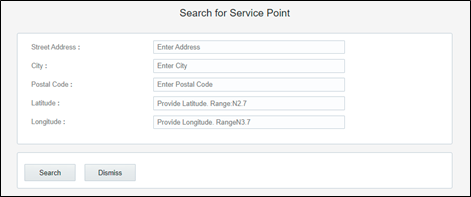 Search for Service Point section. Search for Service Point section.