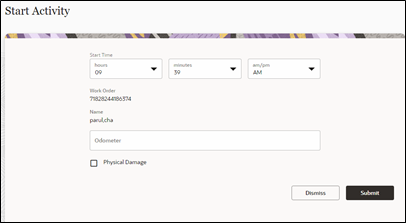 Start Activity page. The submit button is located on the bottom right corner. Start Activity page. The submit button is located on the bottom right corner.