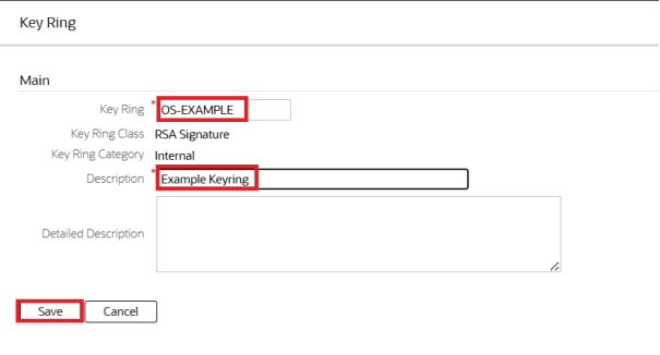 Enter the Key Ring and Description values.