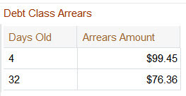 The system also displays arrears in a grid.