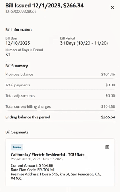 This image shows an example of the Bill Issued drawer. This image shows an example of the Bill Issued drawer.