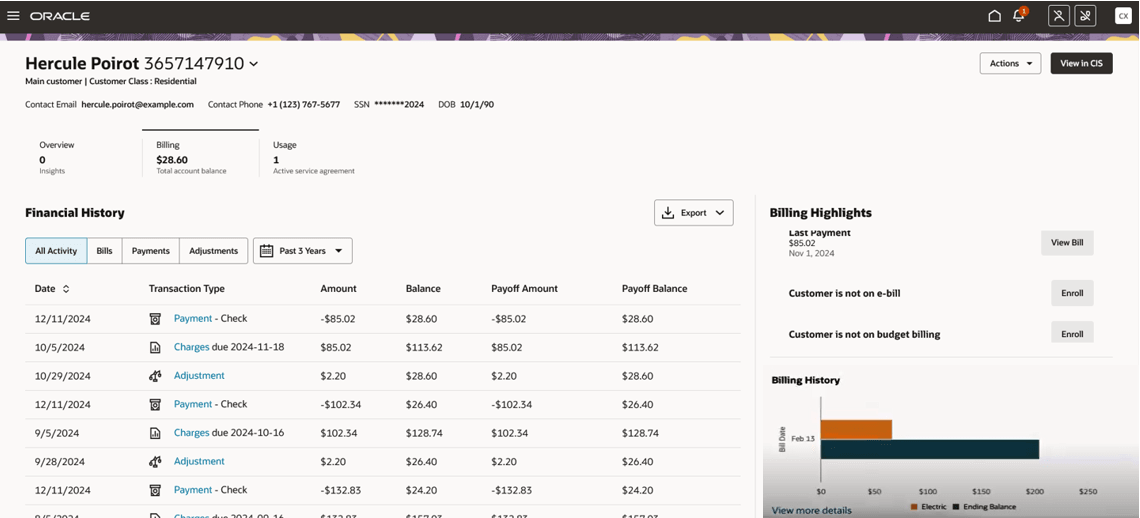 This image shows an example of the Billing tab. This image shows an example of the Billing tab.