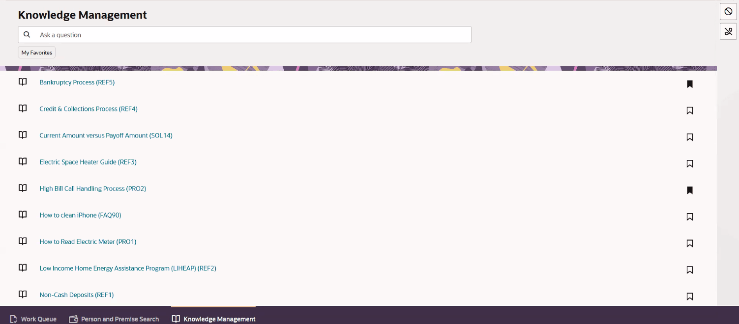 This image shows an example of the Knowledge tab. This image shows an example of the Knowledge tab.