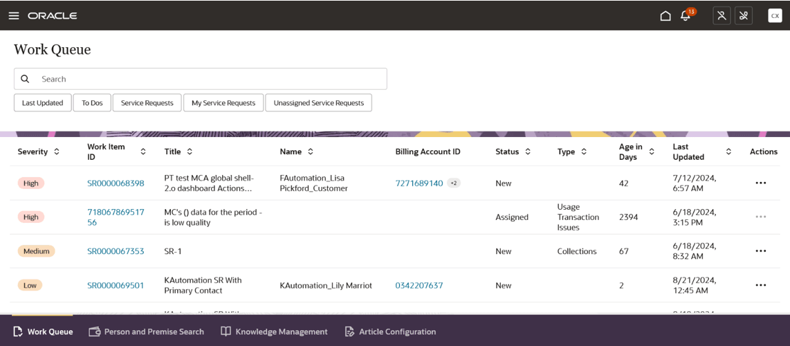 This image shows an example of the Work Queue This image shows an example of the Work Queue
