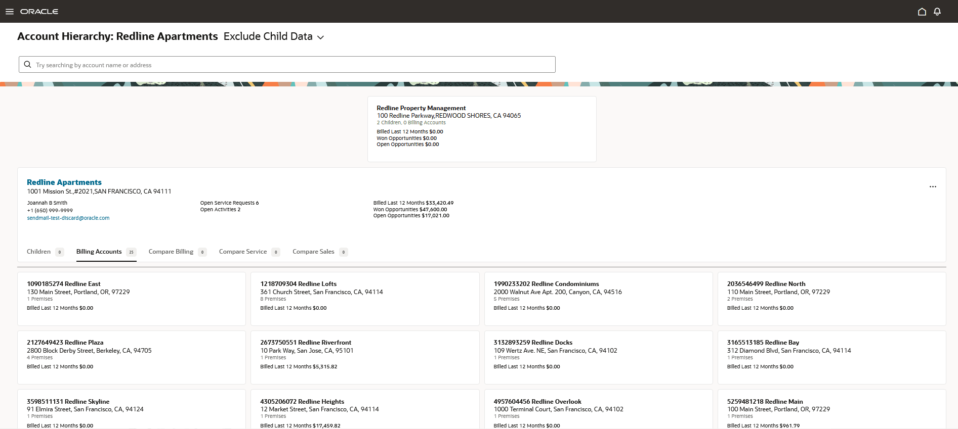 This image shows an example of the Account Hierarchy with the billing account view.