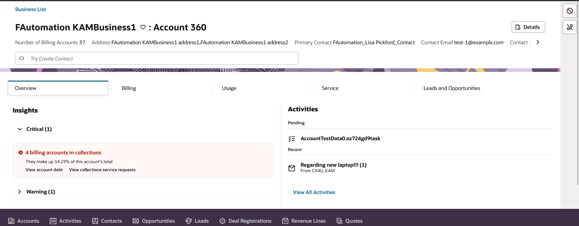 This image shows an example of the Overview tab.