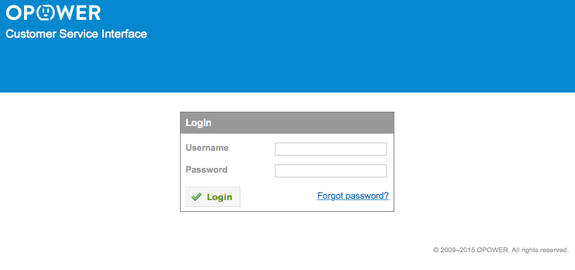 The welcome page which includes fields to enter a username and password to log in to the Customer Service Interface
