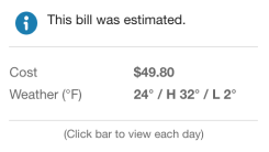 Screenshot showing an example of a tooltip containing an estimated bill.
