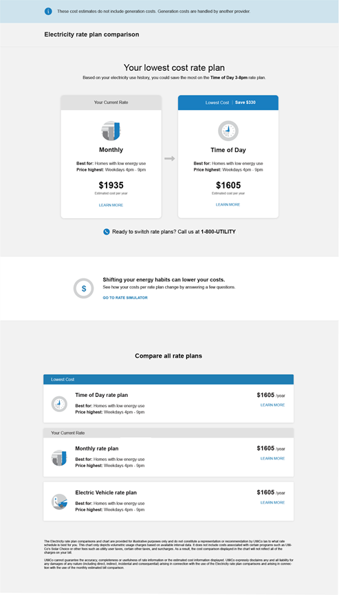 Rate Comparison tool, which compares available rate plans for a customer. 