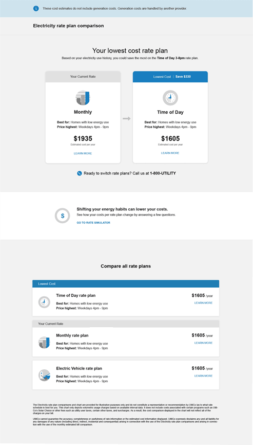 Rate Comparison widget, which compares a customers rate plan to other available rate plans.