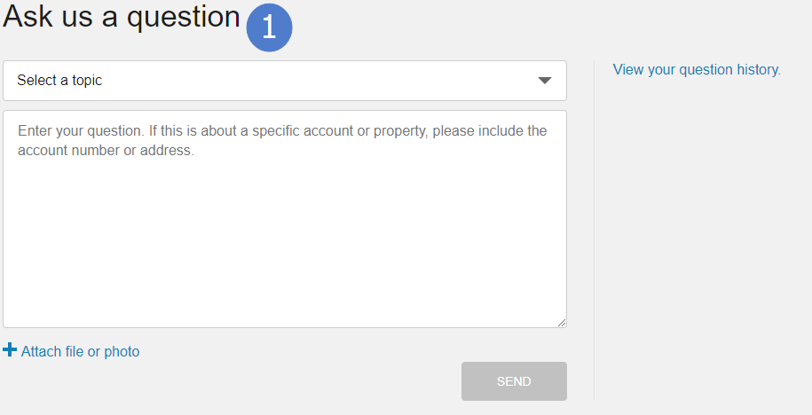 Form for customers to ask a support question. A question type can be selected along with options to include applicable details.