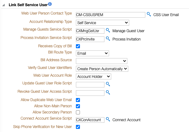 Link self service user configuration options to define how guest users are configured in the system
