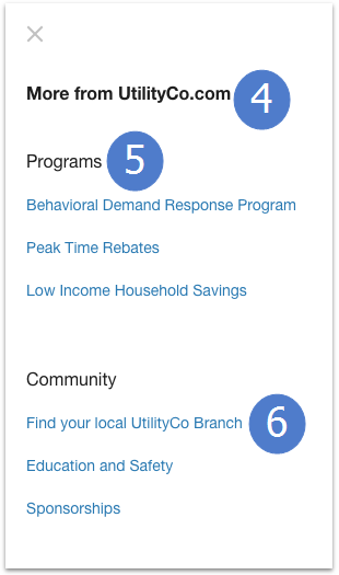 Secondary website navigation menu which highlights configuration items