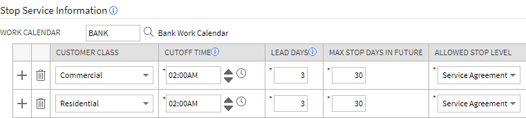 Work calendar options for commercial and residential customer classes