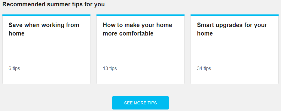 Tips Light displays three tip guides which a customer can select to view tips for that tip guide.