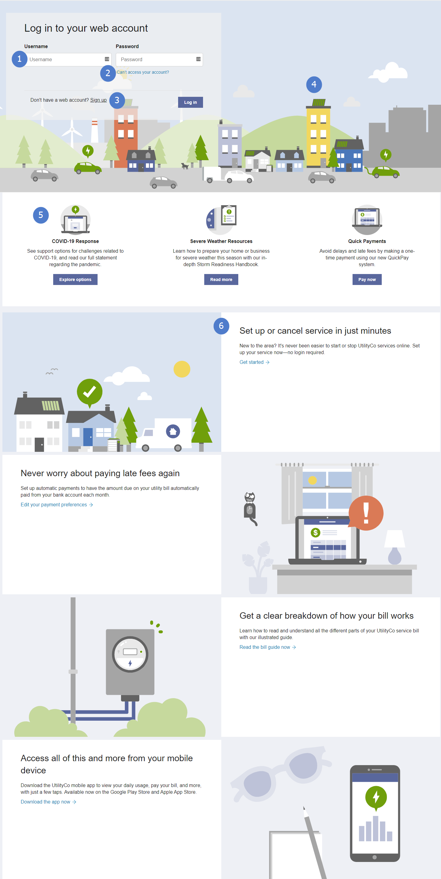This image shows an example of the log in to your web account screen.