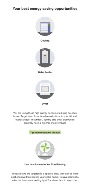 Energy literacy and tip module for three detected appliances