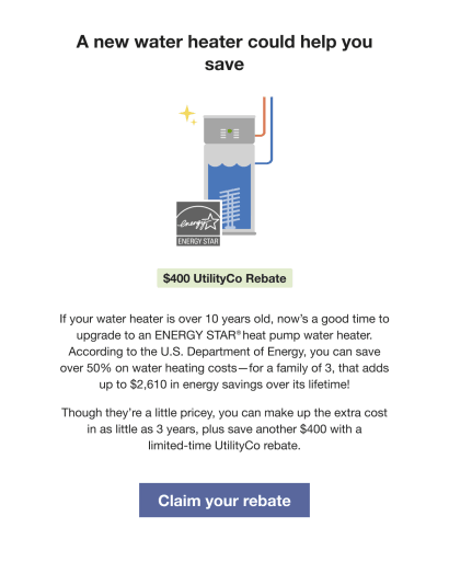 Image of flexible marketing module with a claim your rebate button