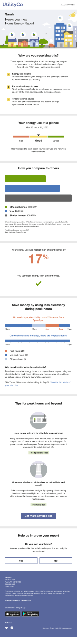 Image of a Time of Use Welcome Report