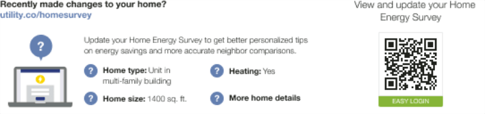 Image of home profile for a customer who has previously completed their home energy analysis, but have not updated their survey in awhile