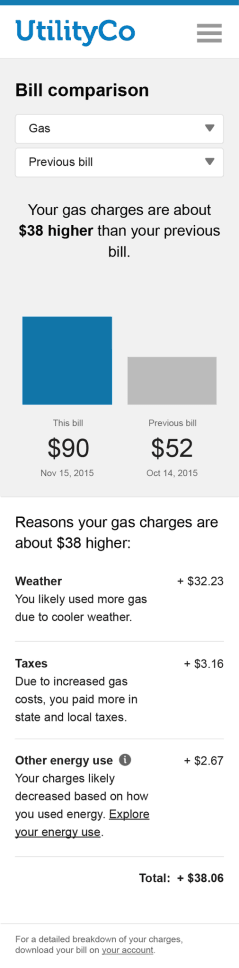 Bill comparison displaying in a mobile phone layout.