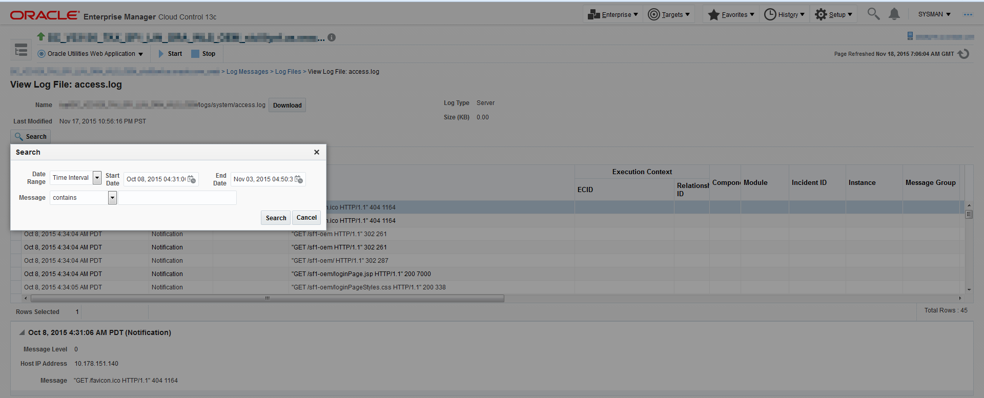 Another Log Viewer enhancement is the ability to search for messages in a log file.