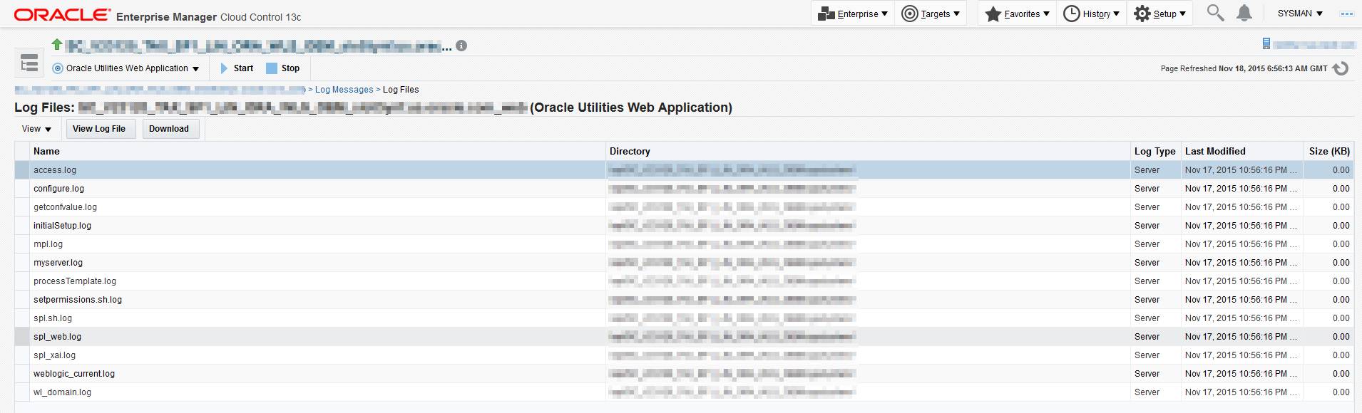 Target-specific log files corresponding to the Target Type selected enables the viewing and downloading of log files.