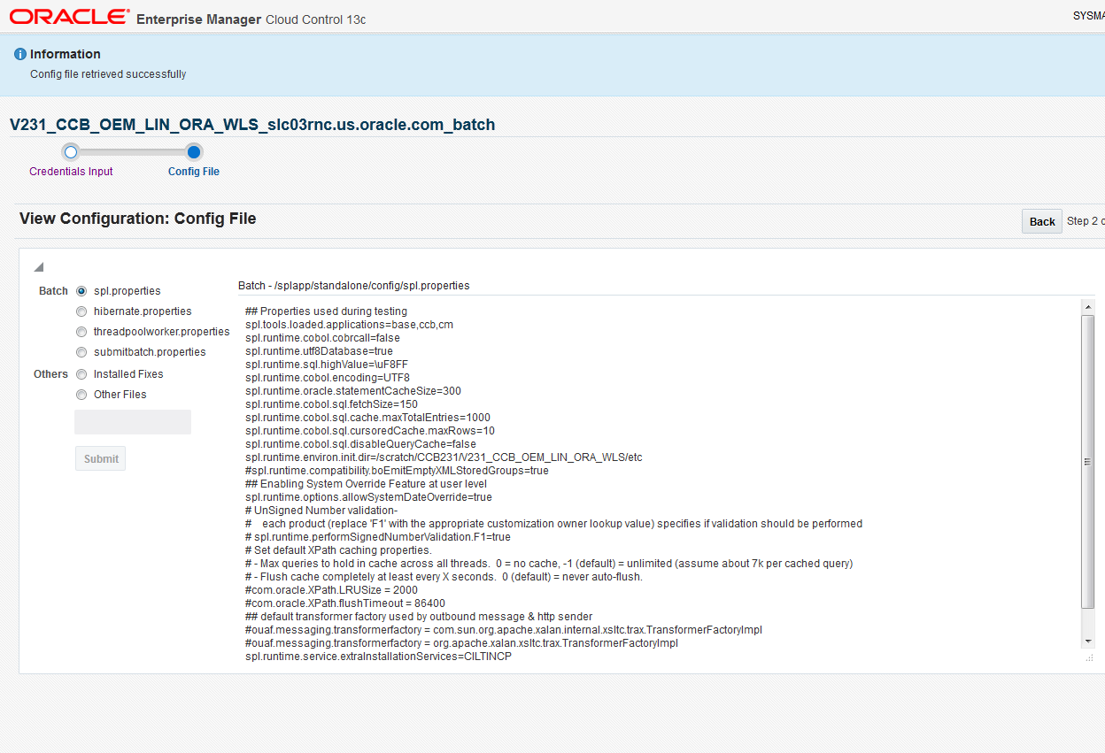 The Configuration Files page lists the available configuration files for review.